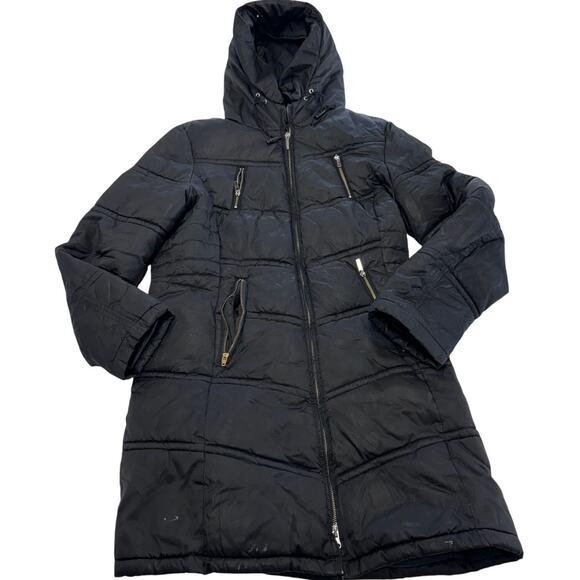 Laundry by Shelli Segal Coat Womens Medium Black Quilted Puffer Midi - Picture 1 of 9